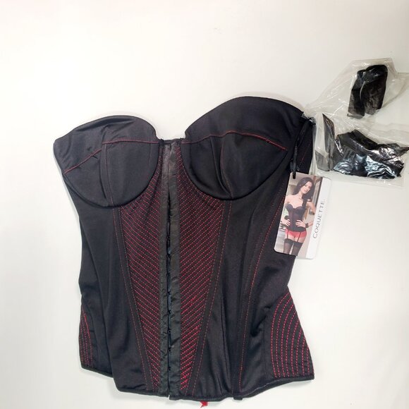 Bustier Corset – Black with Red Stitching & Ribbon Tie– Size L – NWT - Picture 6 of 16
